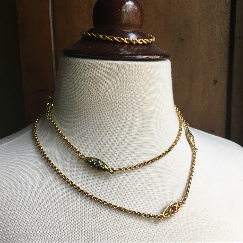 Two-Tone Jewel Necklace, Renaissance Navette Links - Picture 9 of 9